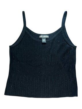Vintage Womens S.M.L. Design Black Soft Knit Ribbed Tank Top Beaded Size Large